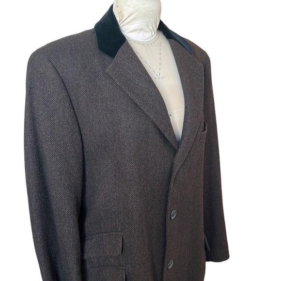 Dunhill Men’s Wool Coat Herringbone Brown Long 2X - Picture 5 of 16